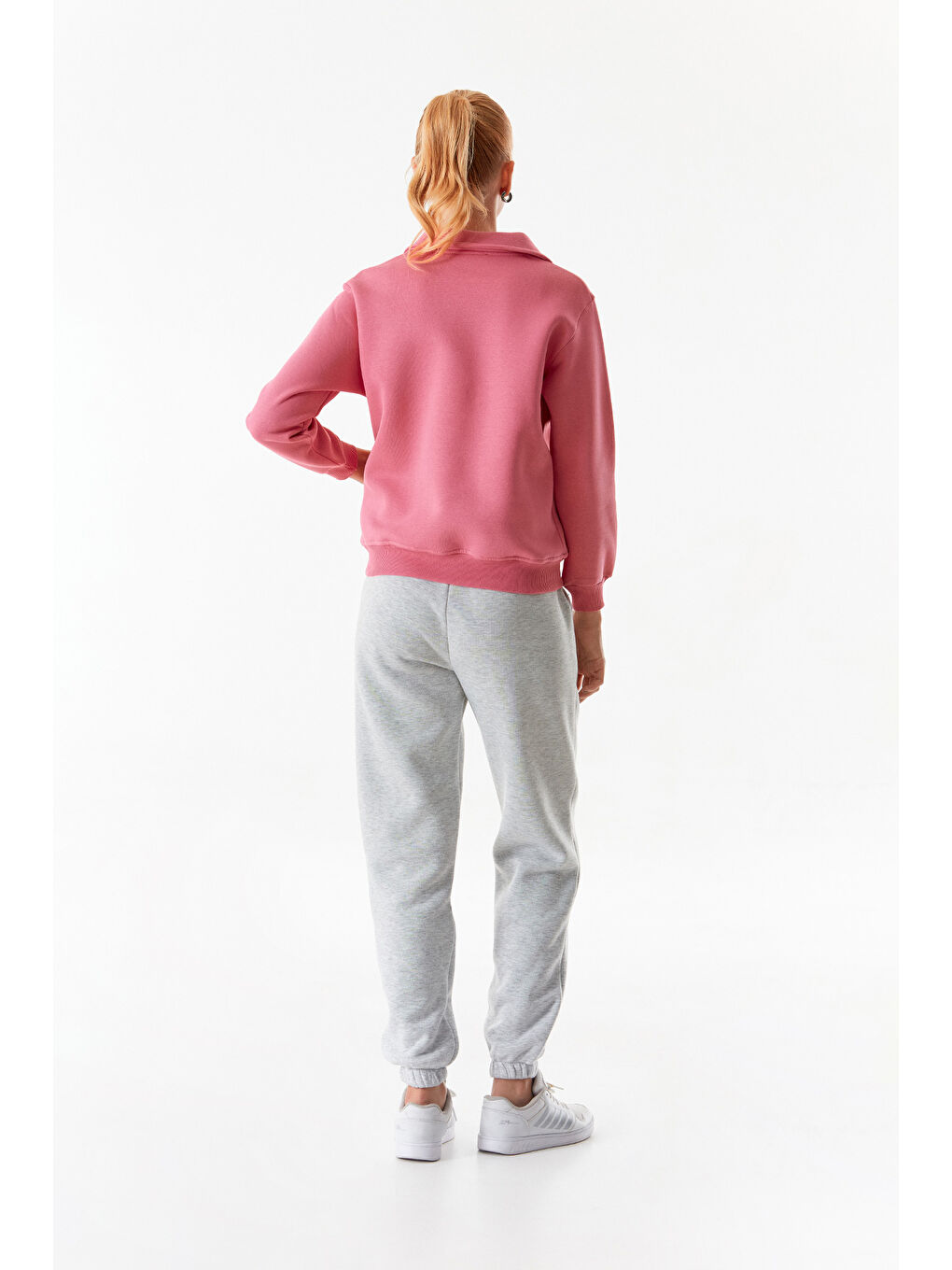 Fullamoda Pembe Basic Polo Yaka Cepli Sweatshirt - 3