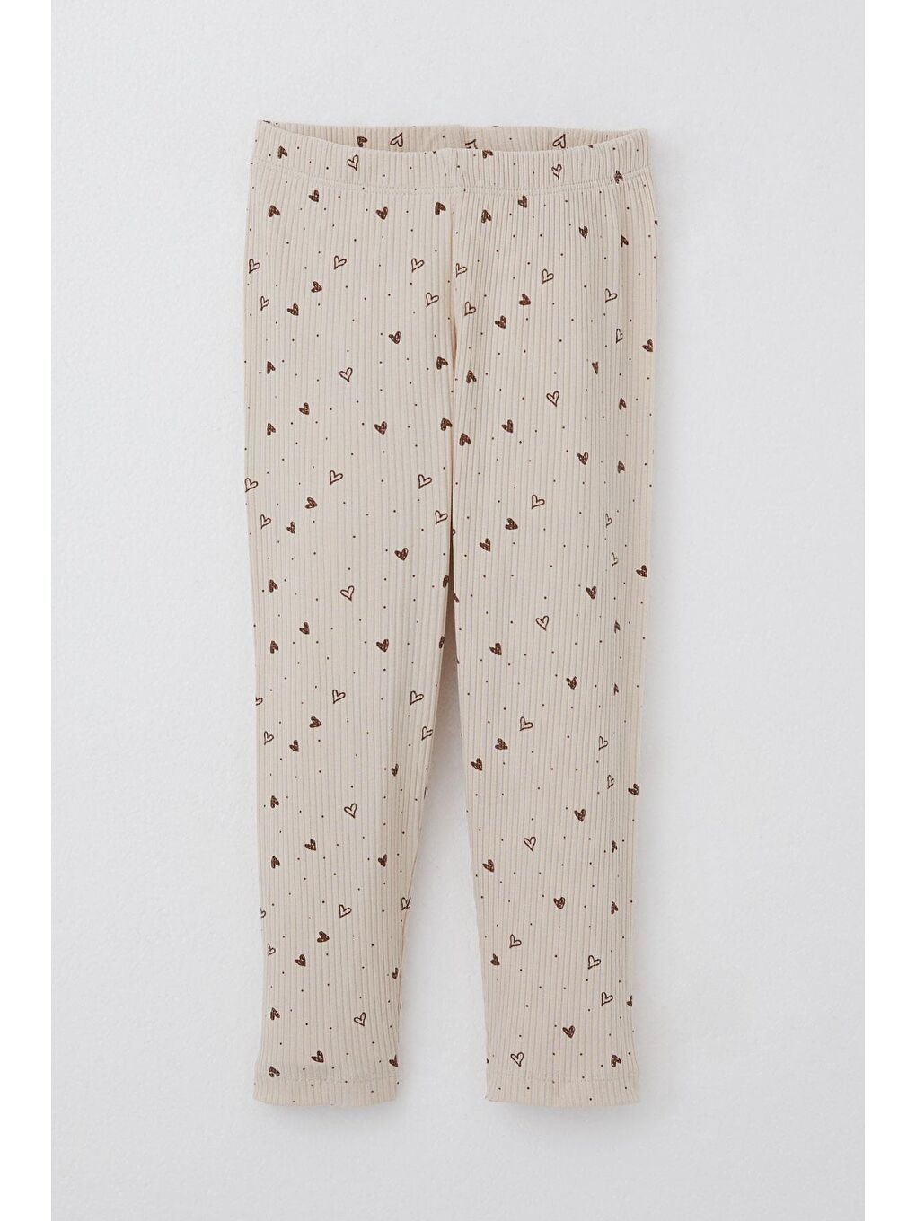 Kız Çocuk Taytlı Takım Kalp Desenli Simli Yazı Baskılı Bej (2-4 Yaş)-2