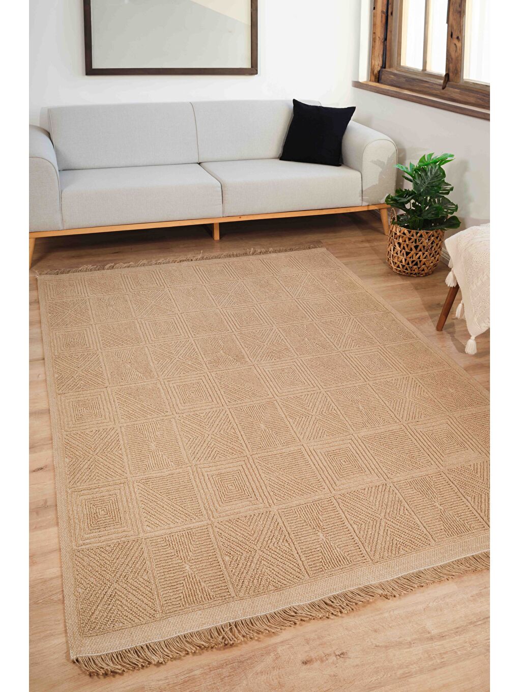 Natura 6661 %100 Doğal Jüt Kilim Bej Renkli Yumuşak Dokulu Kilim Modern Dokuma Kilim-100x200-2