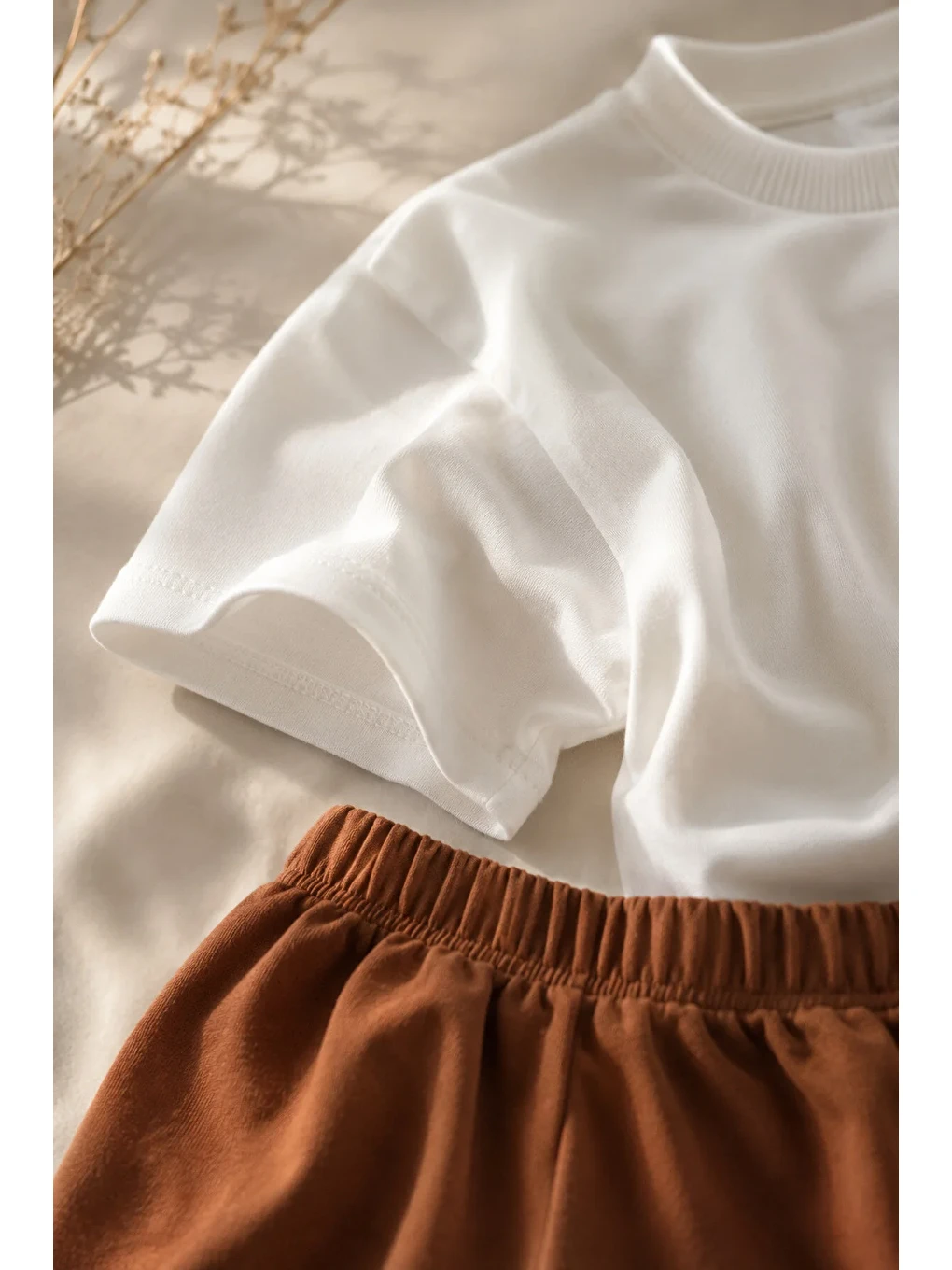Kahverengi Unisex Çocuk Mini Sun Baskılı Oversize Tişört Şort Yazlık Takım 1-5 Yaş-4