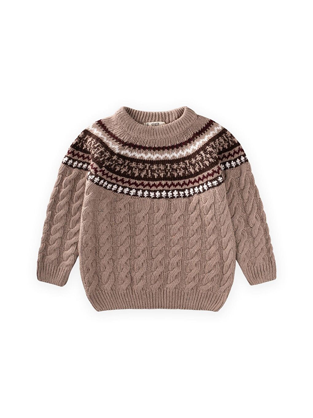 Desenli Triko Kazak 2-8 Yaş Bej