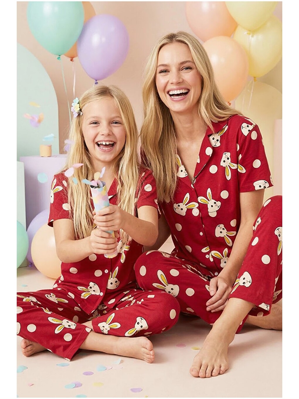 Bordo Pamuklu Elastanlı Düğmeli Pijama Takım
