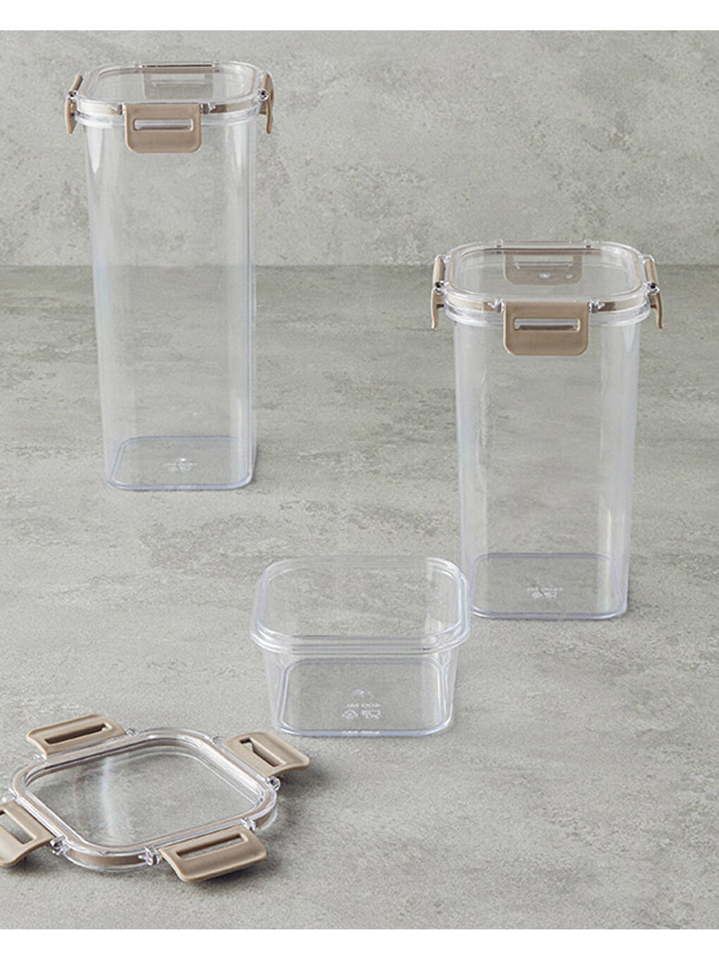 Super Lock Plastik 3'lü Erzak Kabı Bej-1