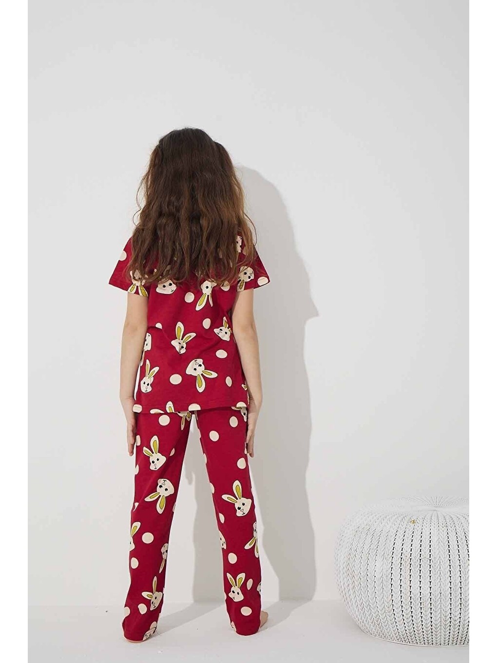 Bordo Pamuklu Elastanlı Düğmeli Pijama Takım-3
