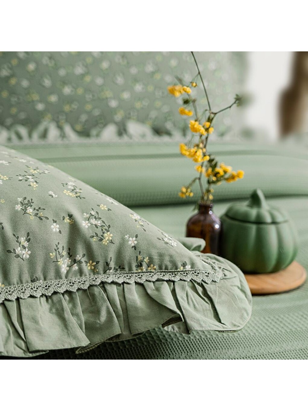 Yeşil Home Chance Çift Kişilik Pike Takımı 4 Parça-Haki-3