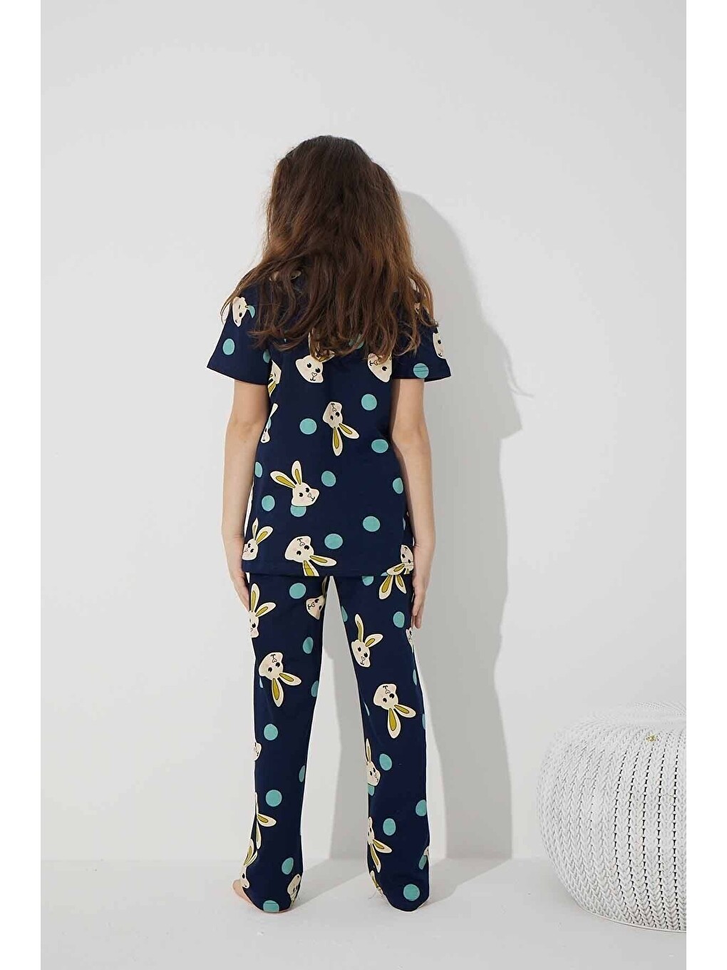 Lacivert Pamuklu Elastanlı Düğmeli Pijama Takım-3