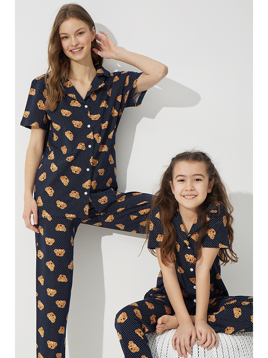 Karışık Pamuklu Elastanlı Düğmeli Pijama Takım