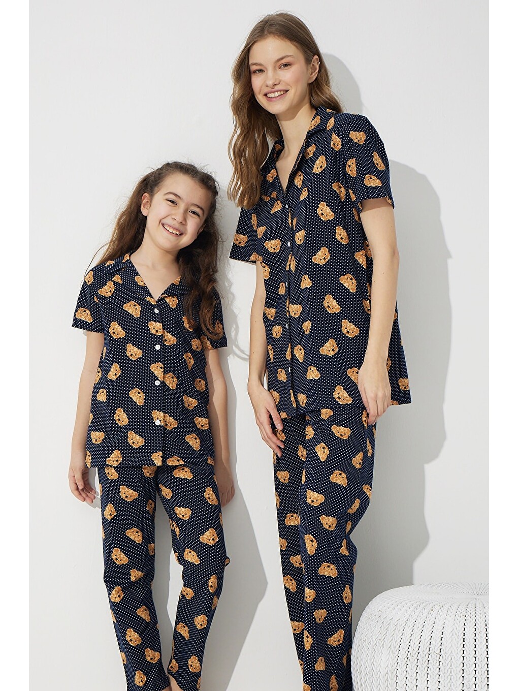 Karışık Pamuklu Elastanlı Düğmeli Pijama Takım-1