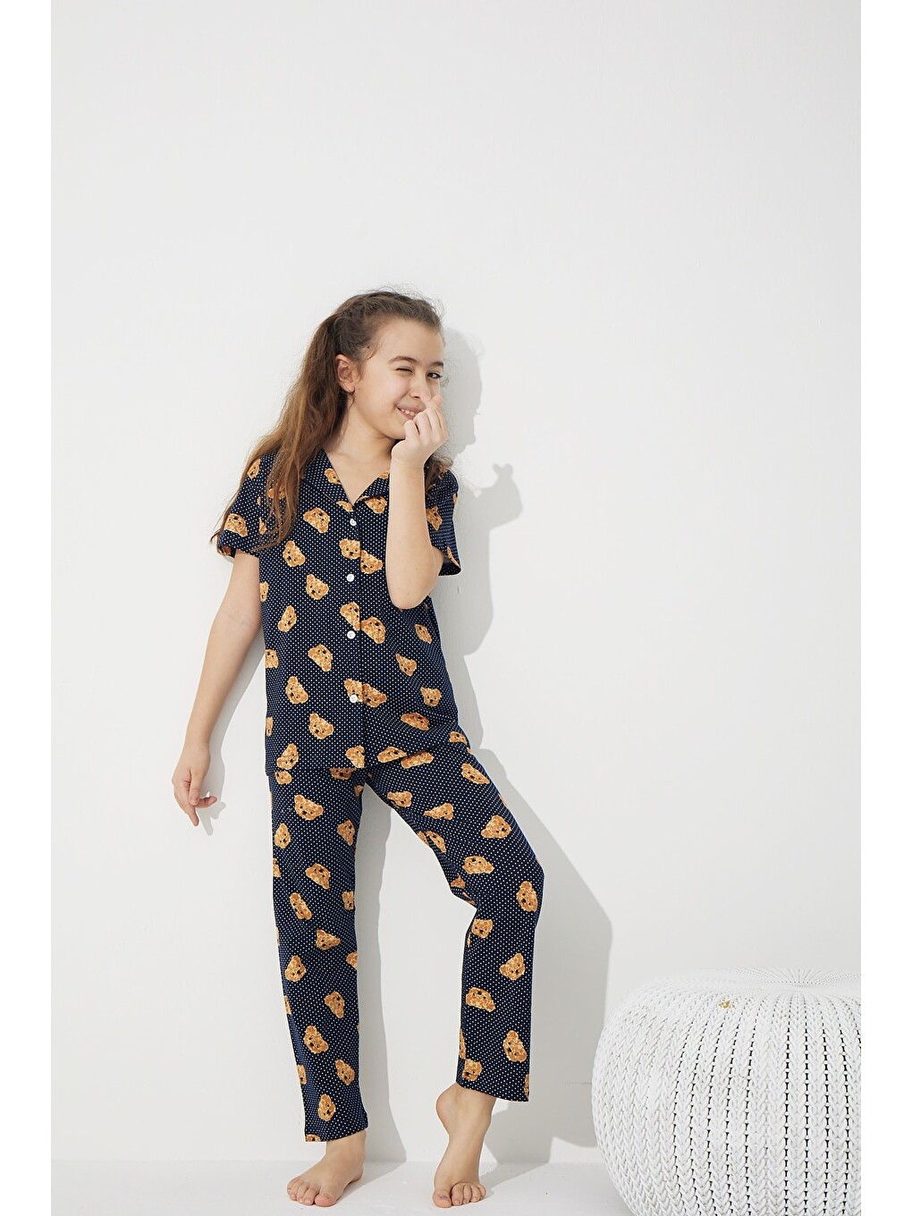 Karışık Pamuklu Elastanlı Düğmeli Pijama Takım-3