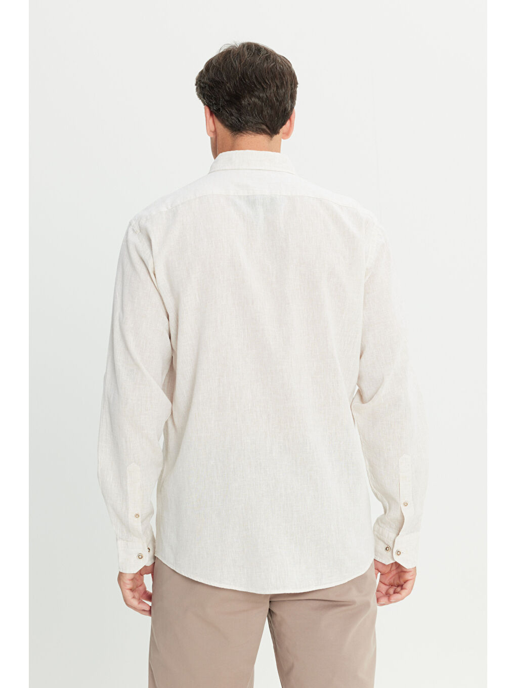 Erkek Bej Comfort Fit Rahat Kesim Düğmeli Yaka Pamuklu Baskılı Gömlek-5