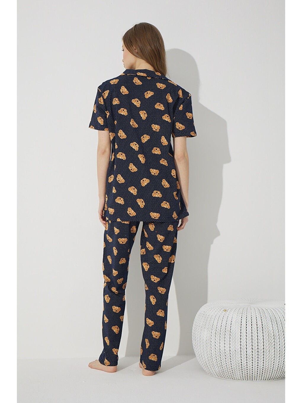 Karışık Pamuklu Elastanlı Düğmeli Pijama Takım-5