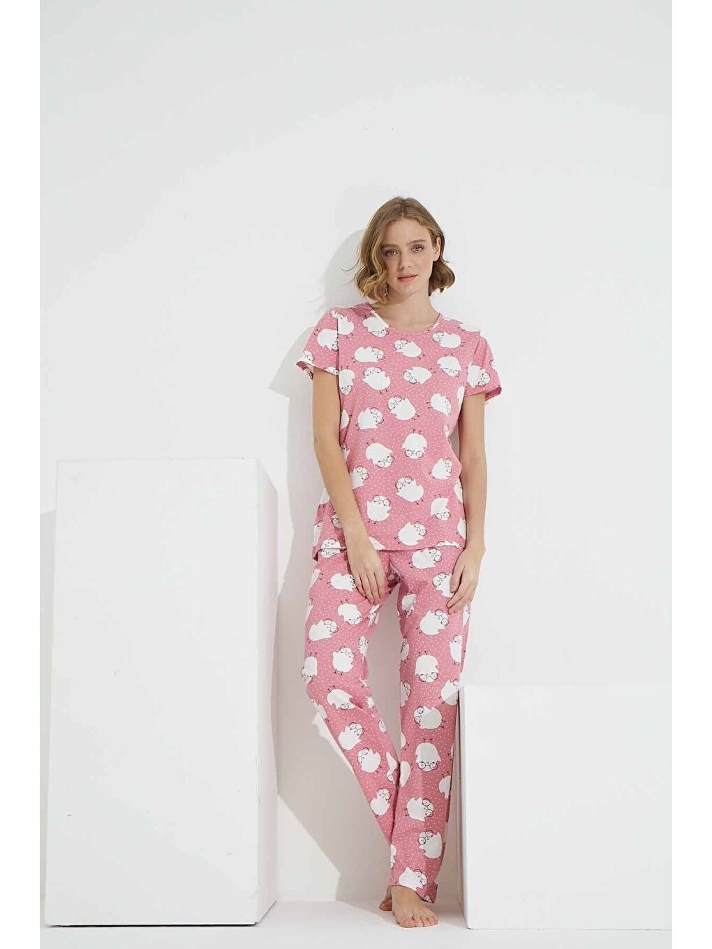 Karışık Pamuklu Elastanlı Pijama Takım-1