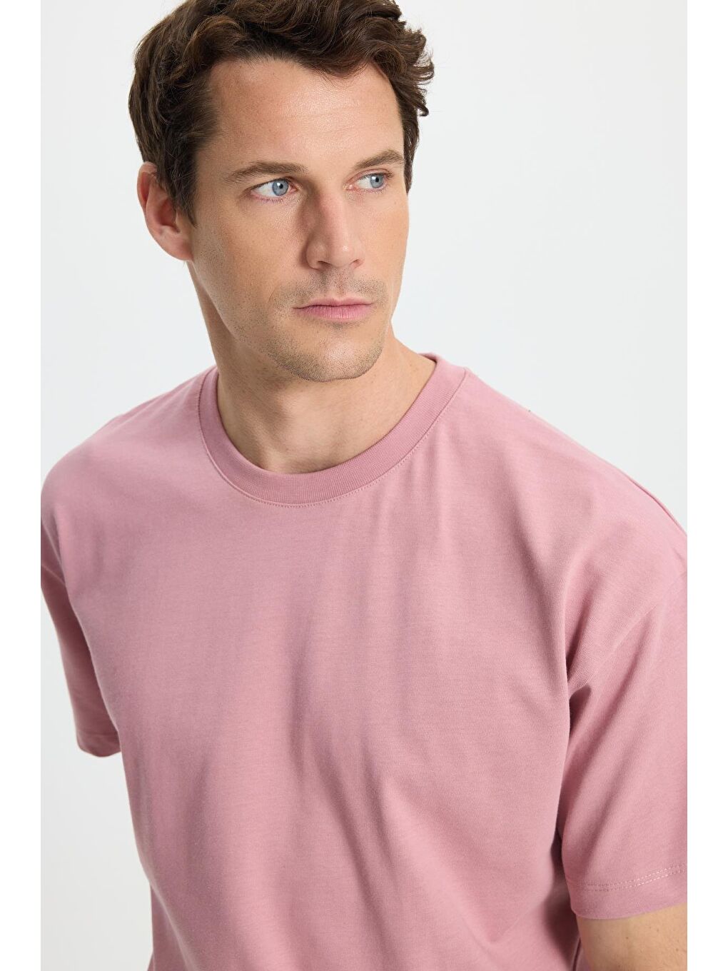 Erkek Boxy Fit Bol Kesim %100 Pamuk Bisiklet Yaka Lila Tişört