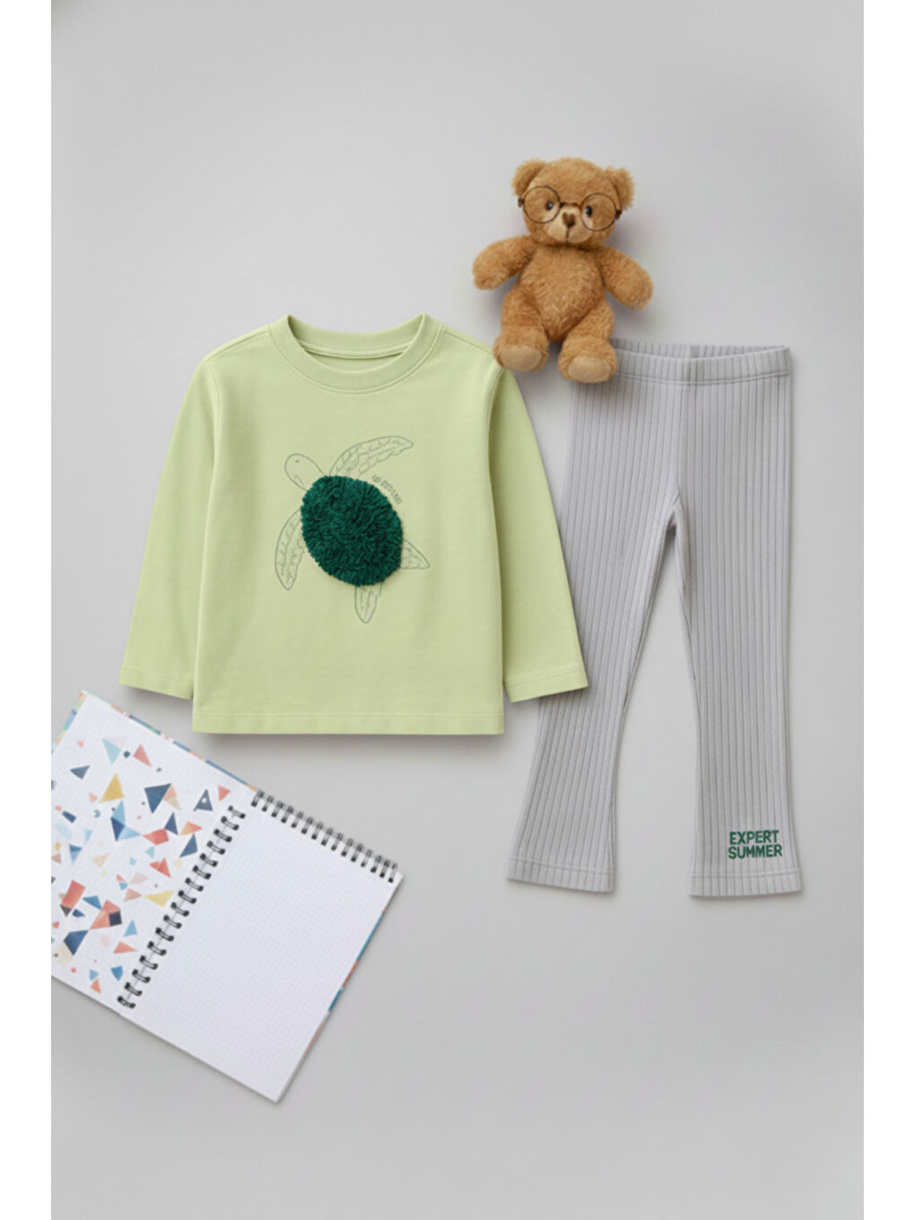 Yeşil Kız Çocuk Uzun Kollu Üst + Tayt – Okul & Kreş Rahat Takım 3-7 Yaş 12359