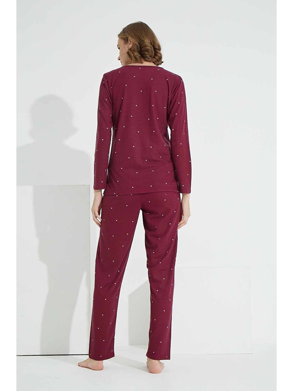 Bordo Pamuklu Örme Pijama Takım-2