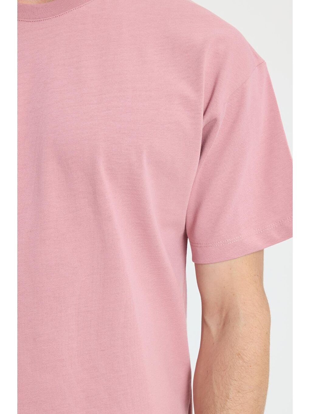 Erkek Boxy Fit Bol Kesim %100 Pamuk Bisiklet Yaka Lila Tişört-2