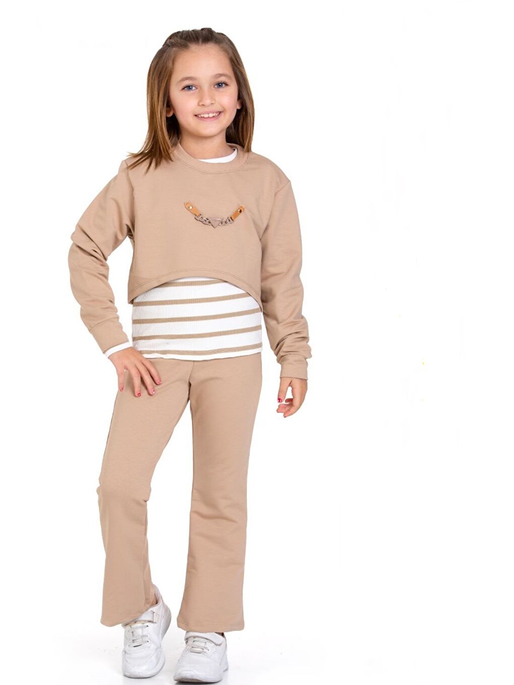 Eftelya Bej Kız Çocuk 3'lü Takım (Pantolon+Bluz+Tişört) 12125