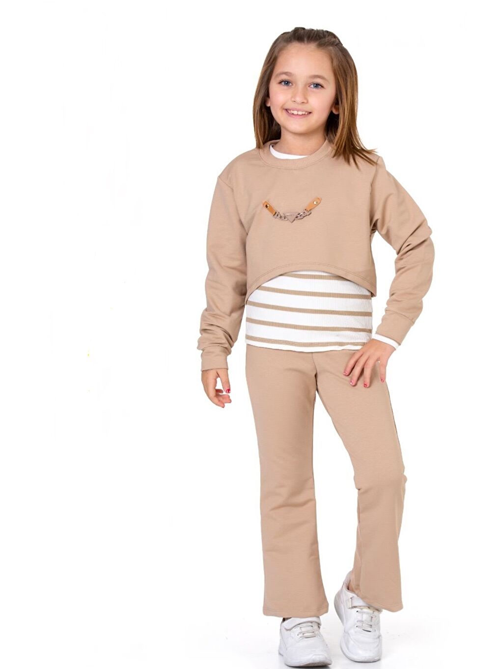 Eftelya Bej Kız Çocuk 3'lü Takım (Pantolon+Bluz+Tişört) 12125 - 1