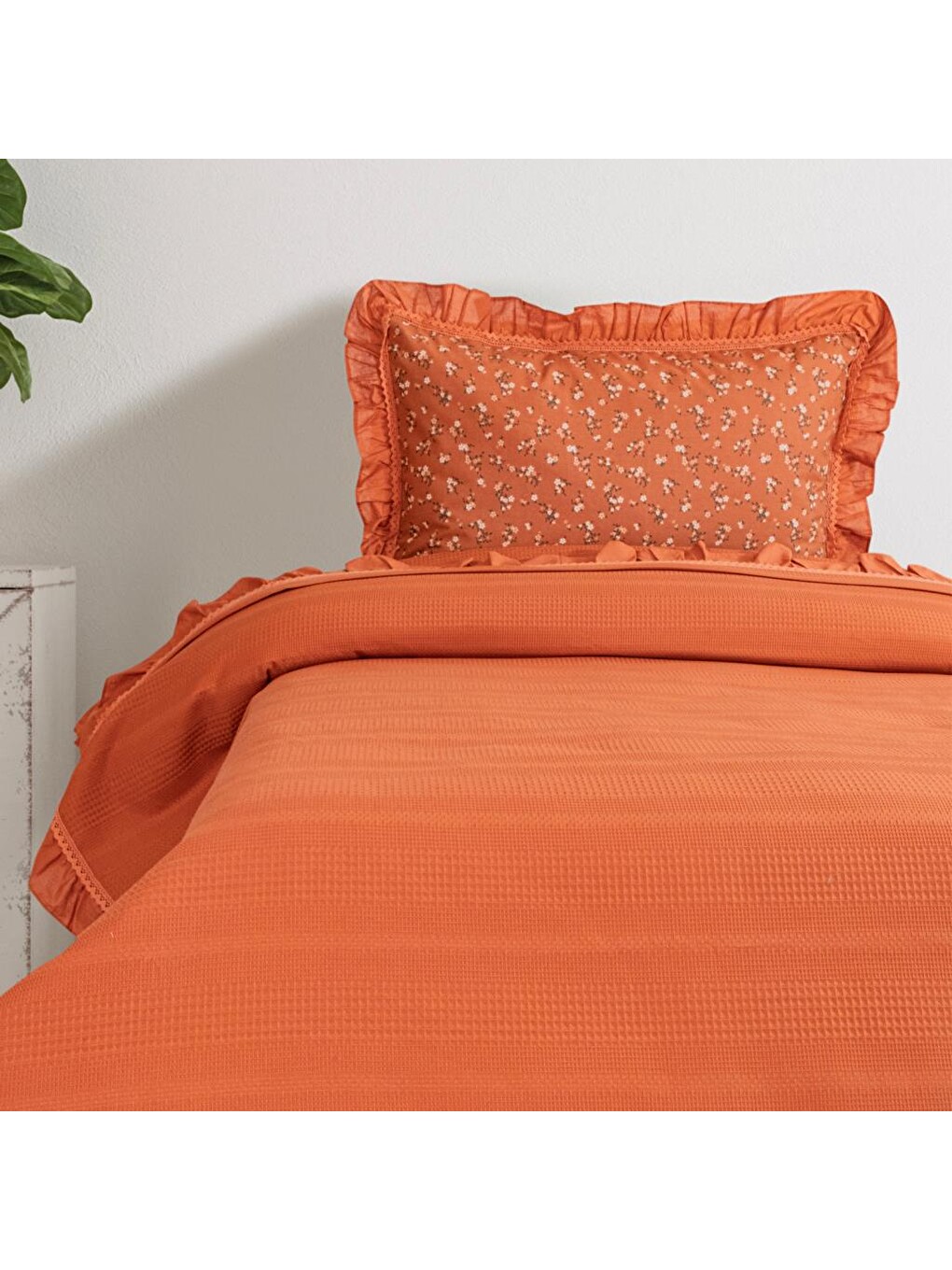 Kahverengi Home Chance Tek Kişilik Pike Takımı 3 Parça-Kiremit-1