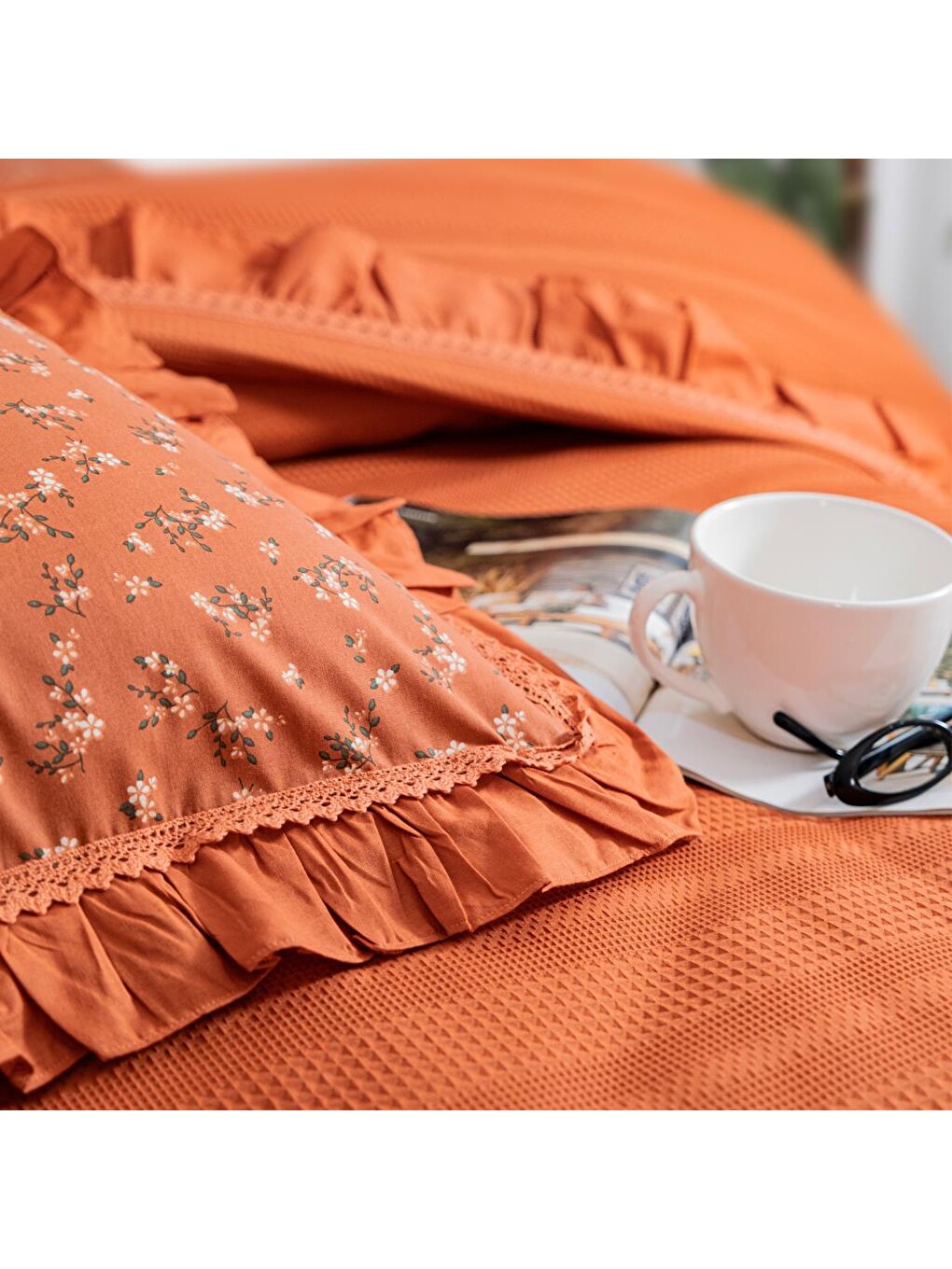 Kahverengi Home Chance Tek Kişilik Pike Takımı 3 Parça-Kiremit-2