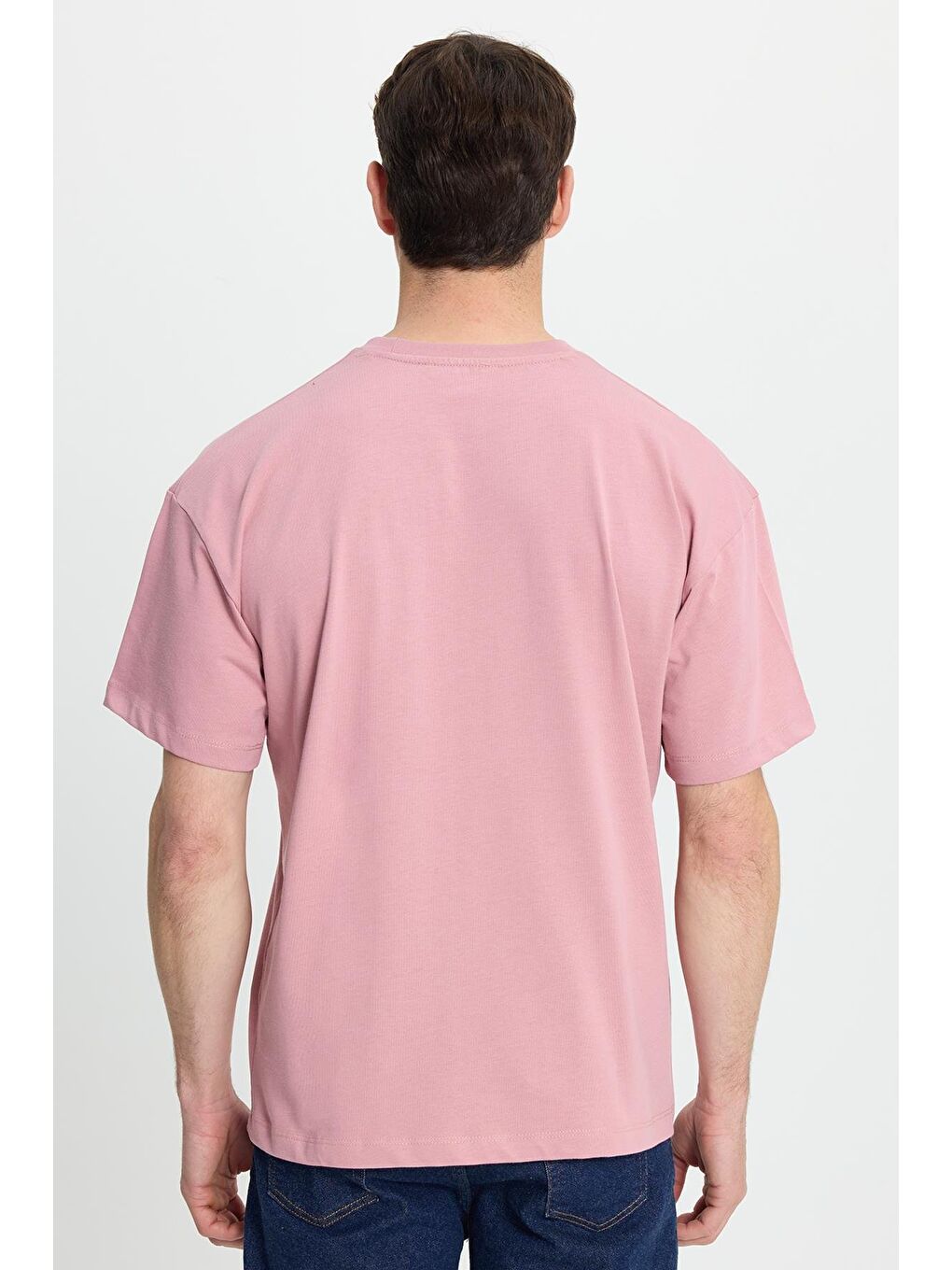 Erkek Boxy Fit Bol Kesim %100 Pamuk Bisiklet Yaka Lila Tişört-6