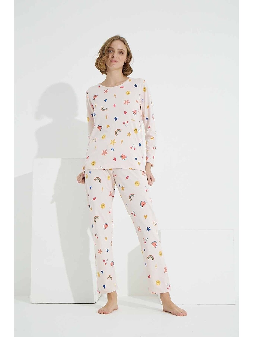 Karışık Pamuklu Örme Pijama Takım-1