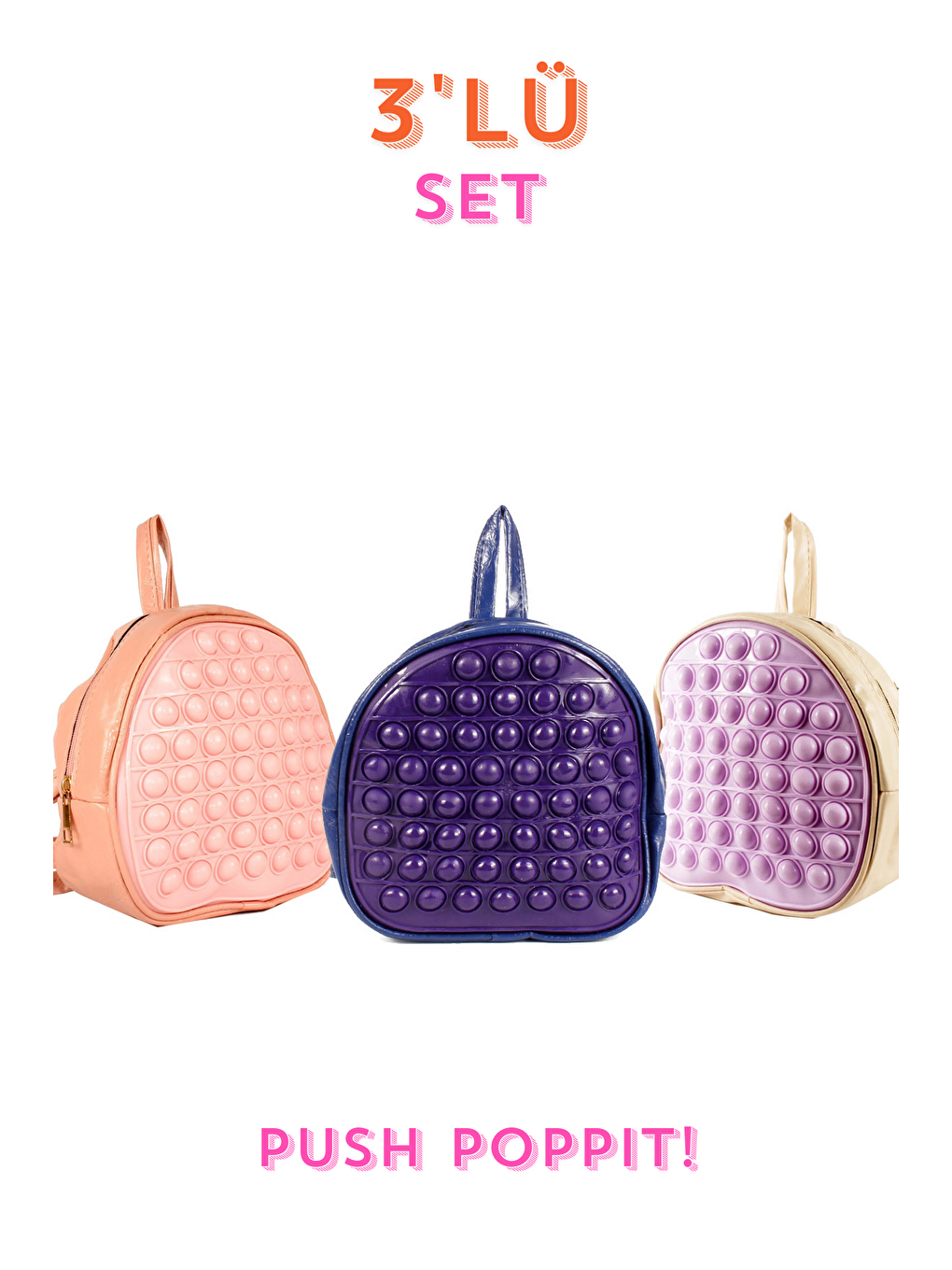 Karışık Unisex Çocuk 3'lü Çanta Set-Pop It Bubble Oyuncak Kreş Anaokulu Sırt Çantası 20x20cm 54 Baloncuklu-1
