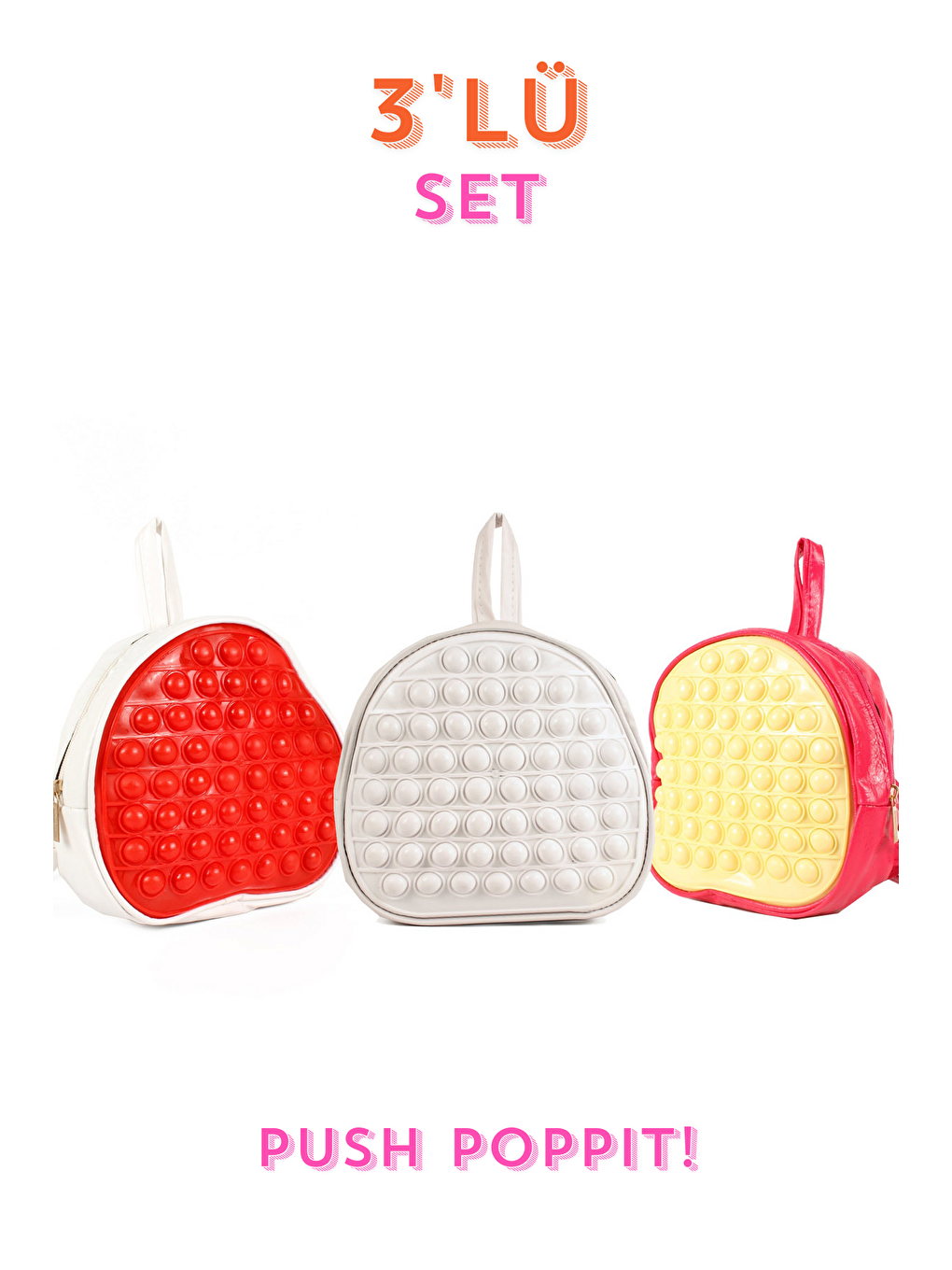 Karışık Unisex Çocuk 3'lü Çanta Set-Pop It Bubble Oyuncak Kreş Anaokulu Sırt Çantası 20x20cm 54 Baloncuklu-2