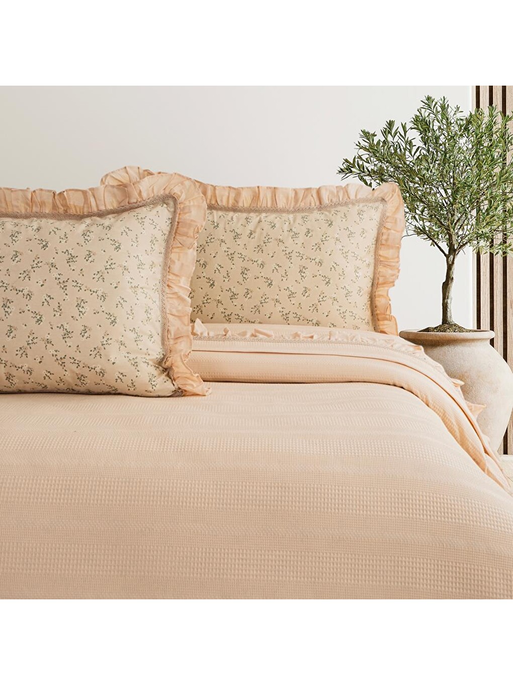 Home Chance Çift Kişilik Pike Takımı 4 Parça-Bej-1
