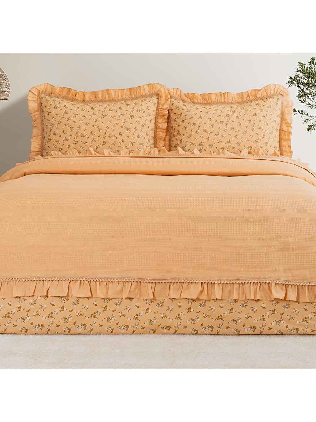 Sarı Home Chance Çift Kişilik Pike Takımı 4 Parça-Açık Hardal