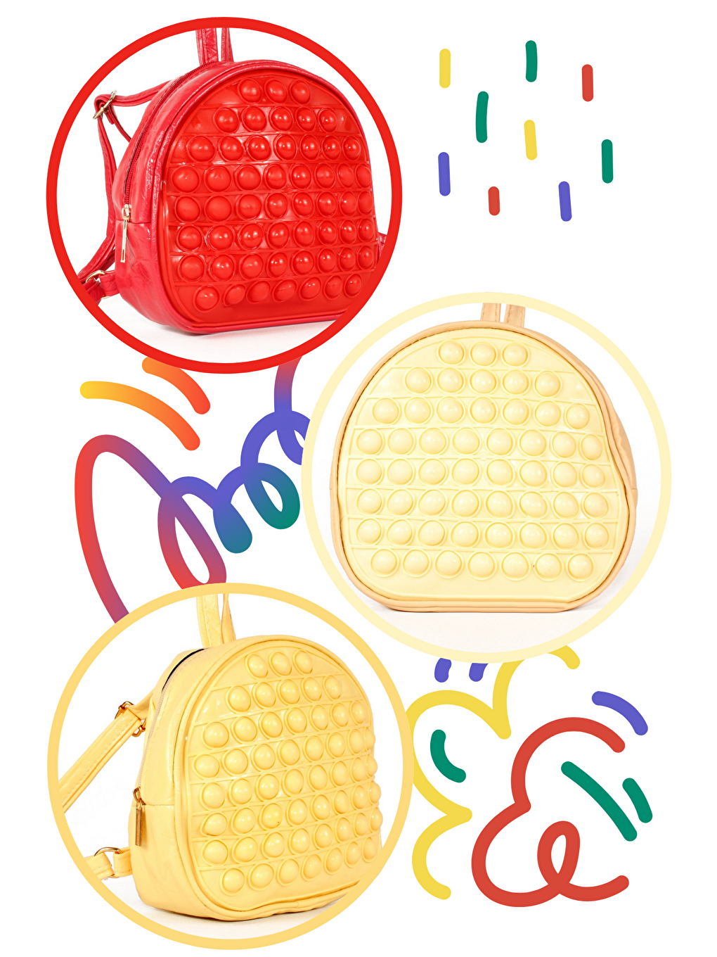 Karışık Unisex Çocuk 3'lü Çanta Set-Pop It Bubble Oyuncak Kreş Anaokulu Sırt Çantası 20x20cm 54 Baloncuklu-3
