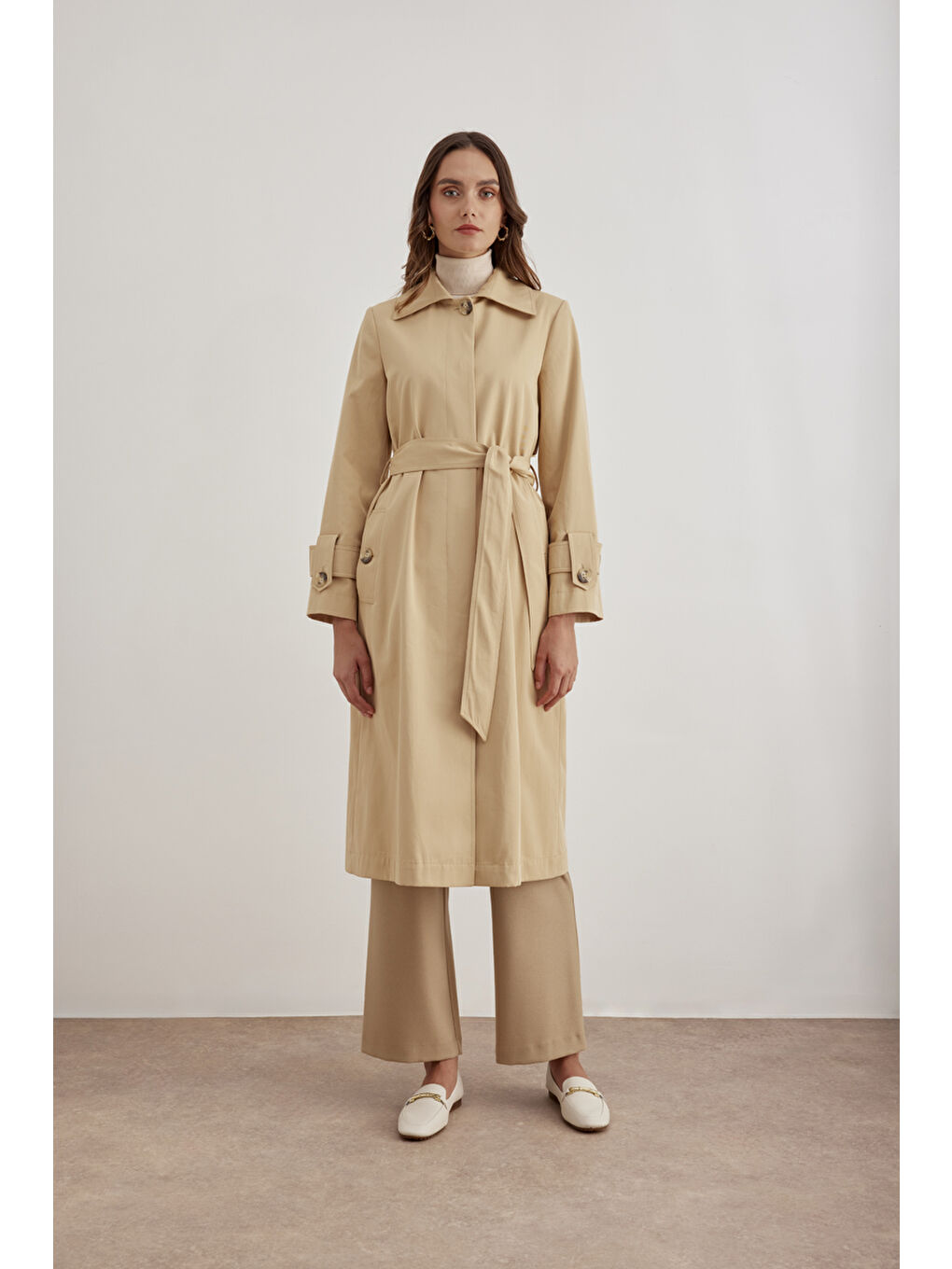 Kahverengi Camel 7174111 Rahat Kesim Trençkot-1