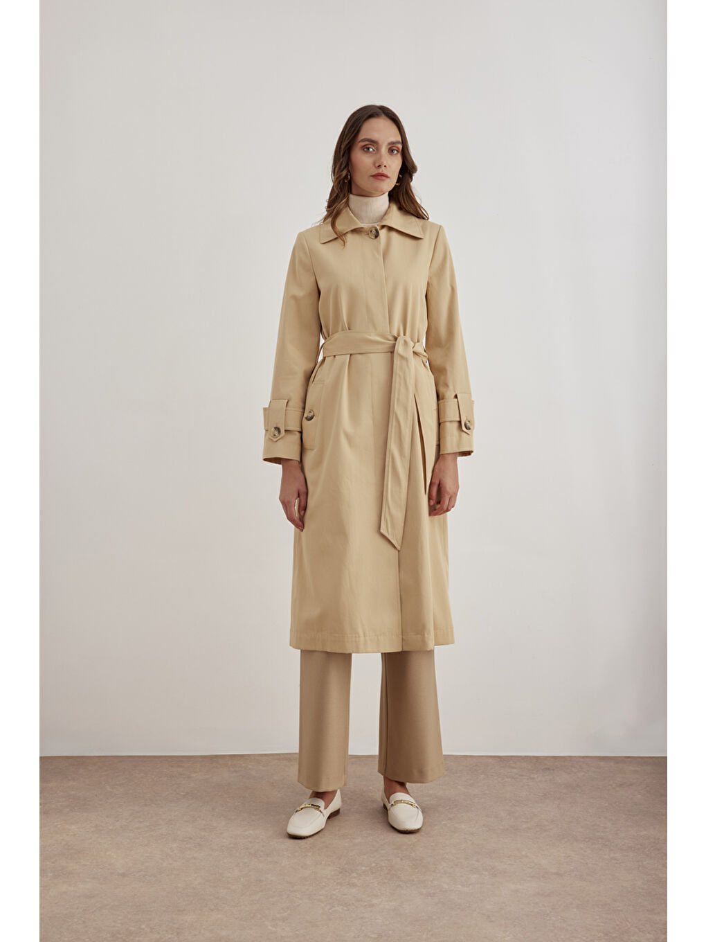 Kahverengi Camel 7174111 Rahat Kesim Trençkot-3