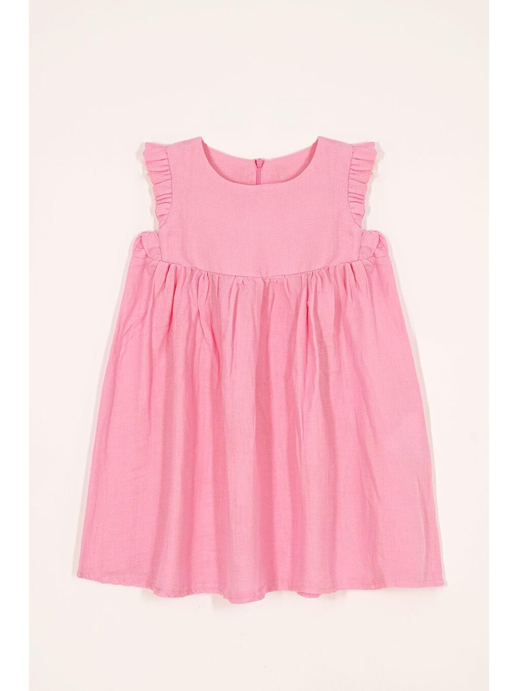 Pembe Bisiklet Yaka Omuzları Fırfırlı Kız Çocuk Elbise