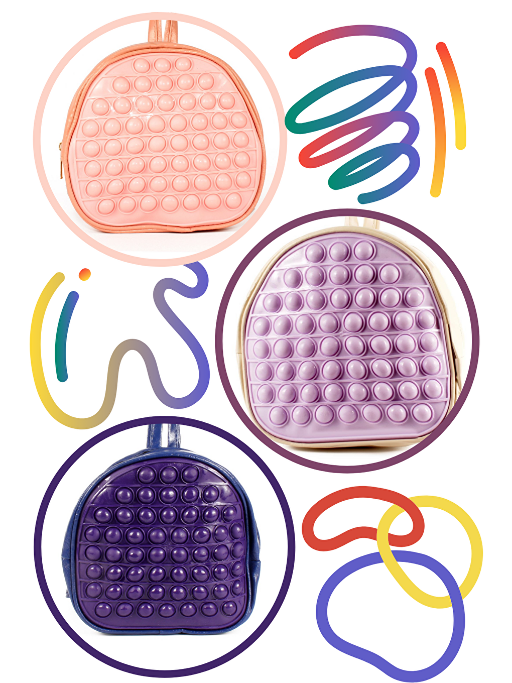 Karışık Unisex Çocuk 3'lü Çanta Set-Pop It Bubble Oyuncak Kreş Anaokulu Sırt Çantası 20x20cm 54 Baloncuklu-4