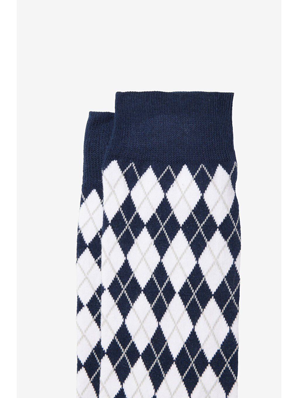 Erkek Lacivert-Beyaz Pamuklu Desenli Tekli Esnek Soket Çorap-1