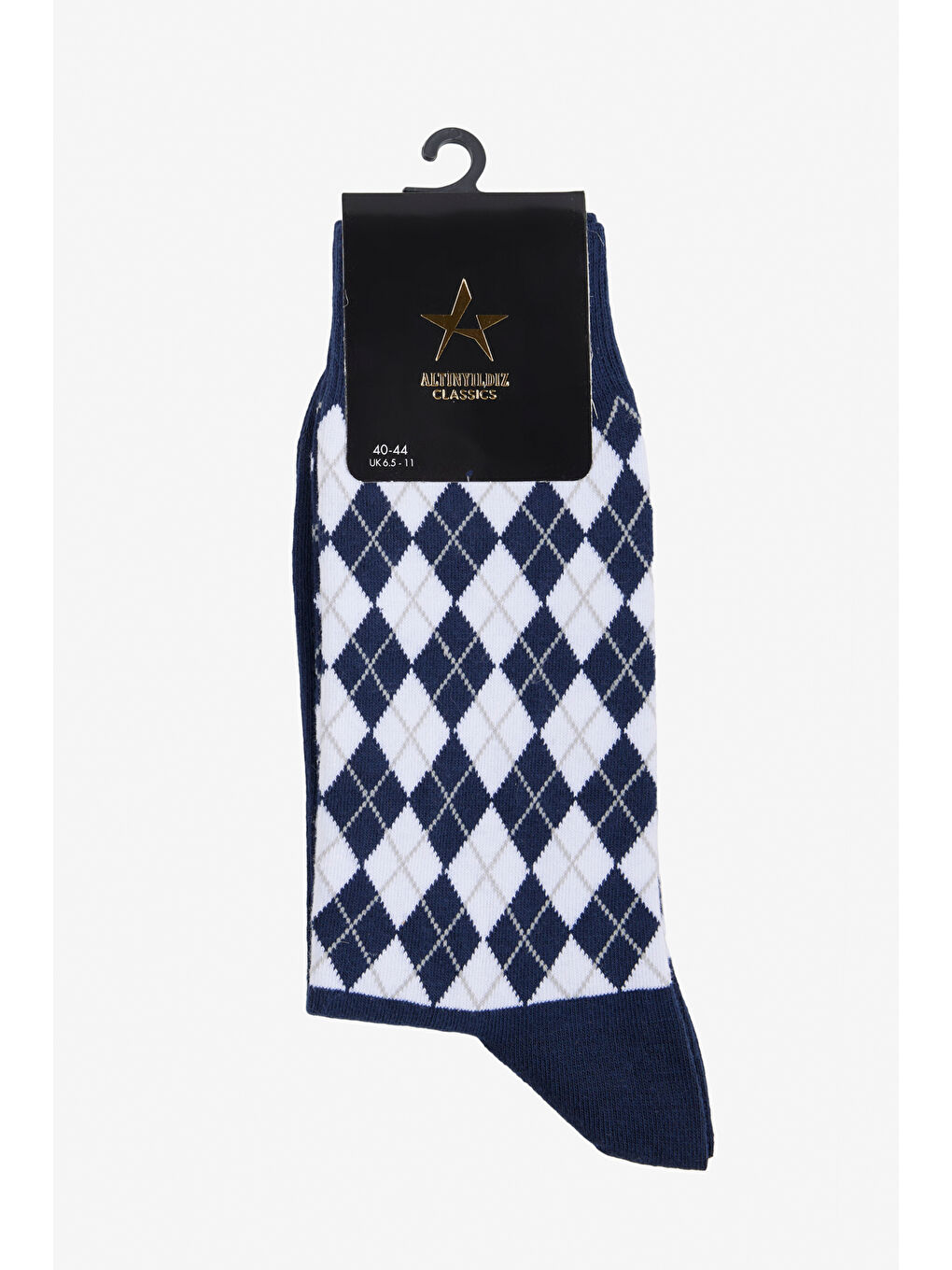 Erkek Lacivert-Beyaz Pamuklu Desenli Tekli Esnek Soket Çorap-2