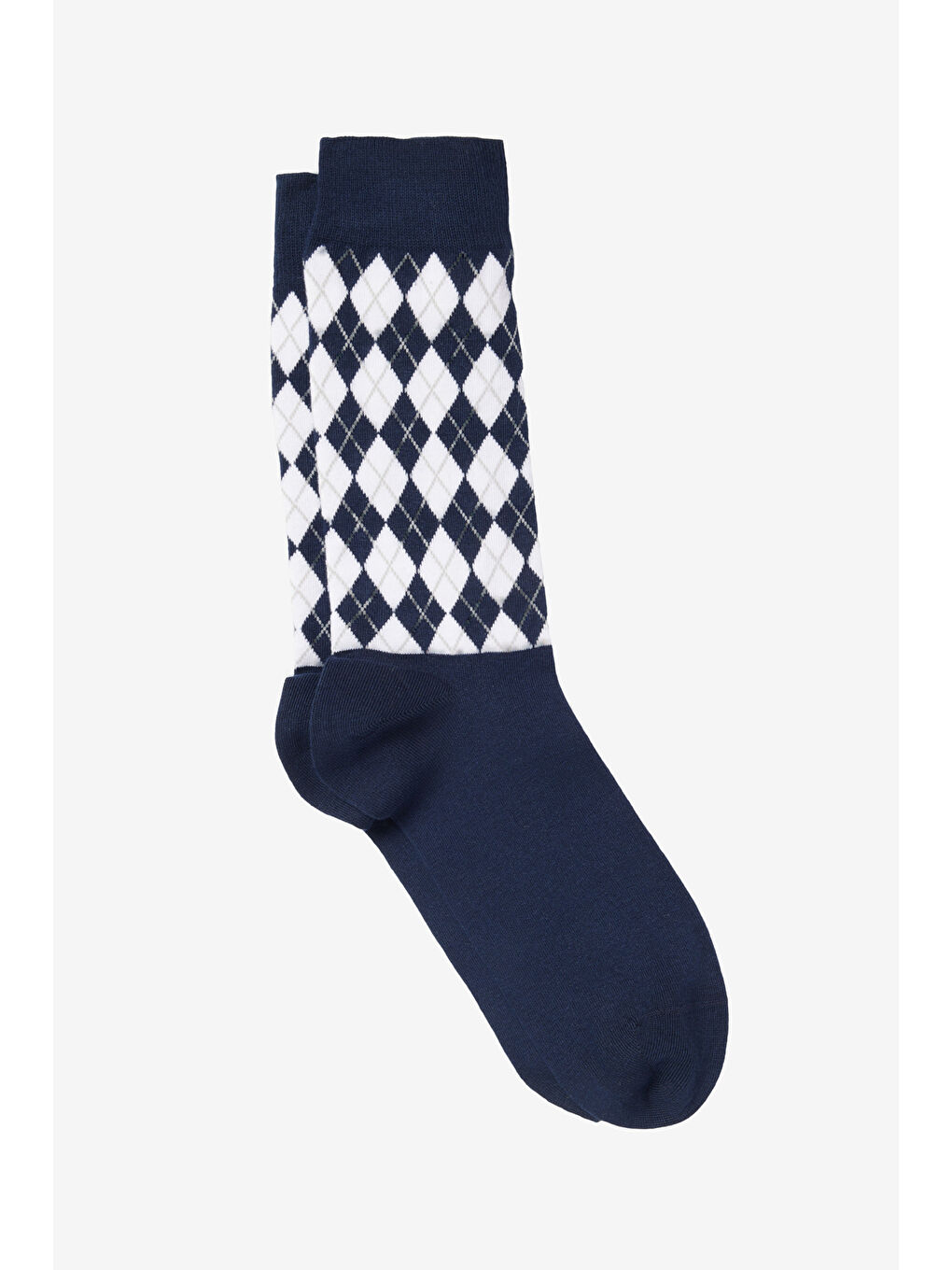 Erkek Lacivert-Beyaz Pamuklu Desenli Tekli Esnek Soket Çorap-3