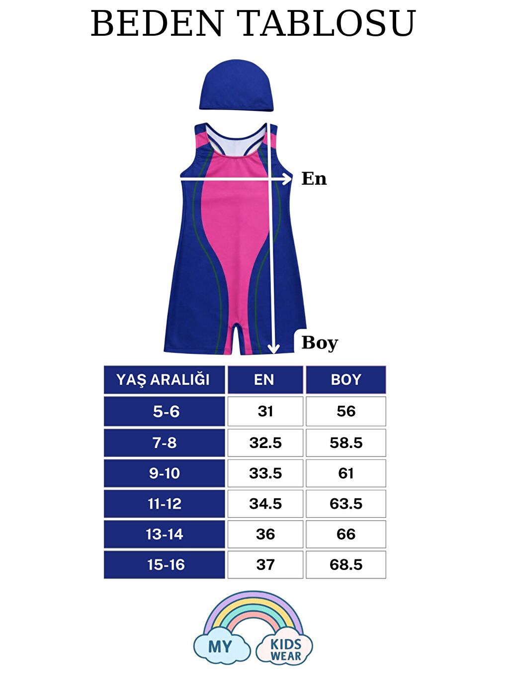 Mavi Kız Çocuk Deniz Yüzücü Mayoları 5-16 Yaş 12623-1
