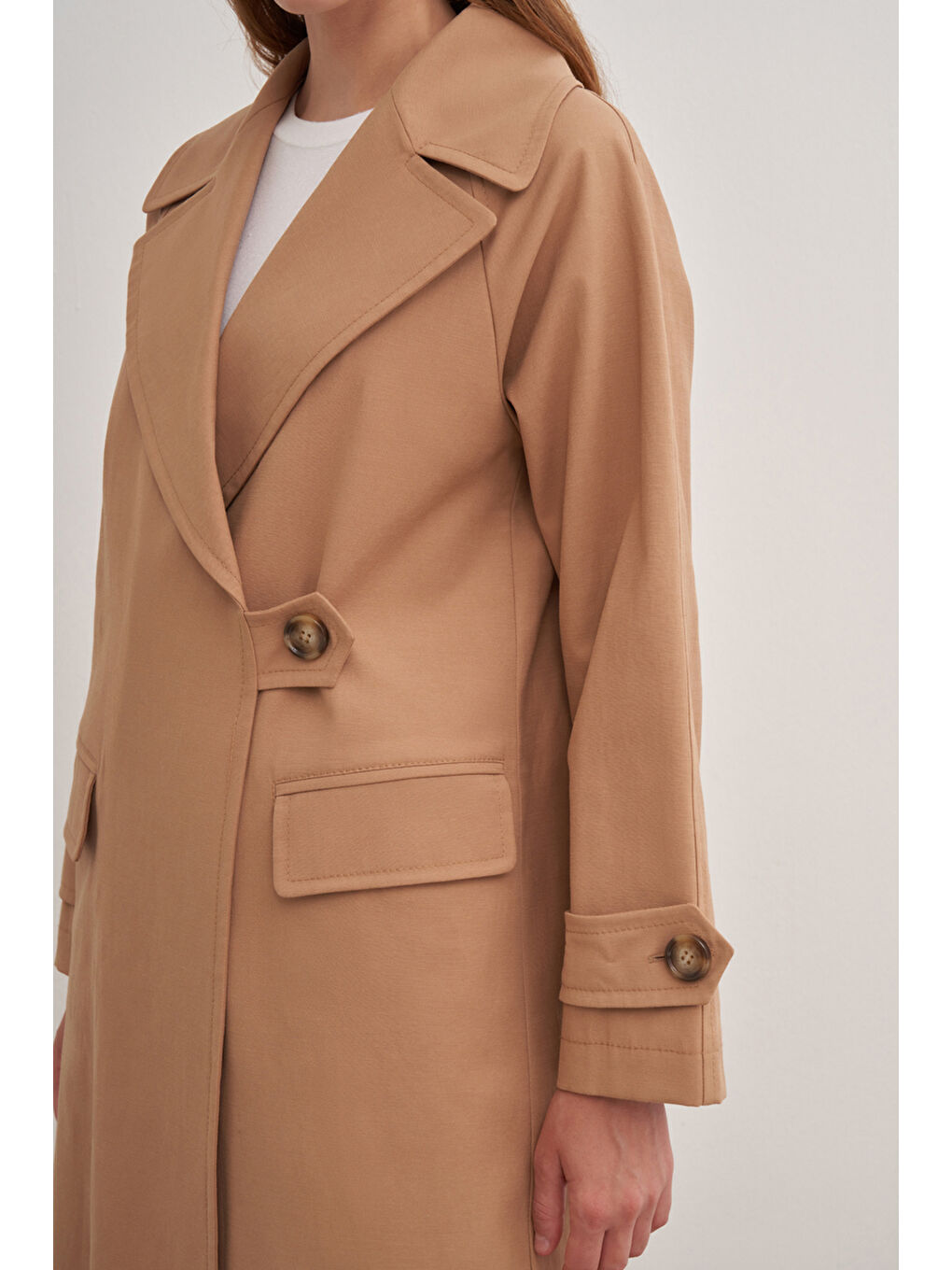 Kahverengi 7177111 Tek Düğmeli Pardösü-1