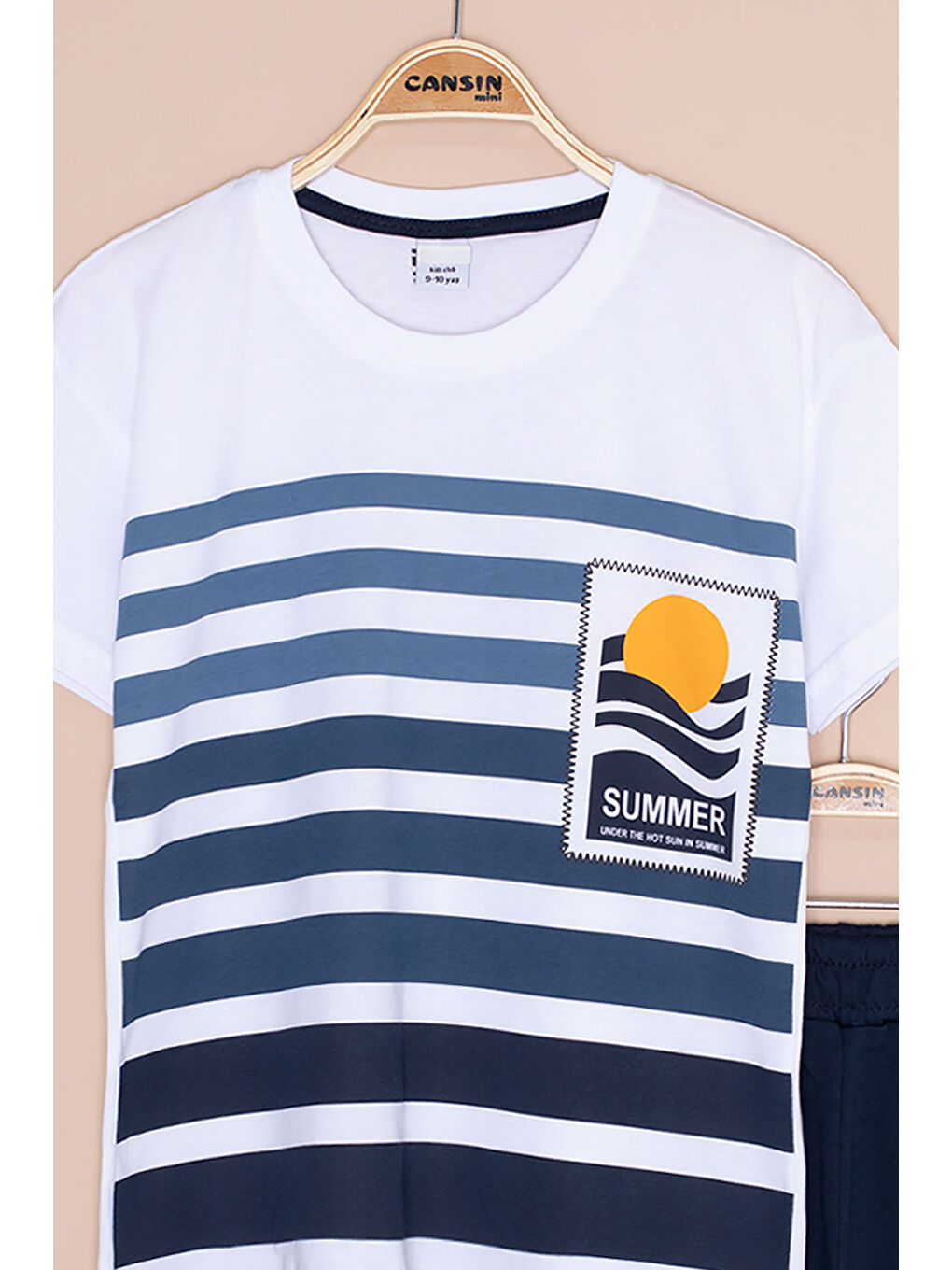 Lacivert Çizgi Desenli Summer Baskı Erkek Çocuk Şortlu Takım 20647-1