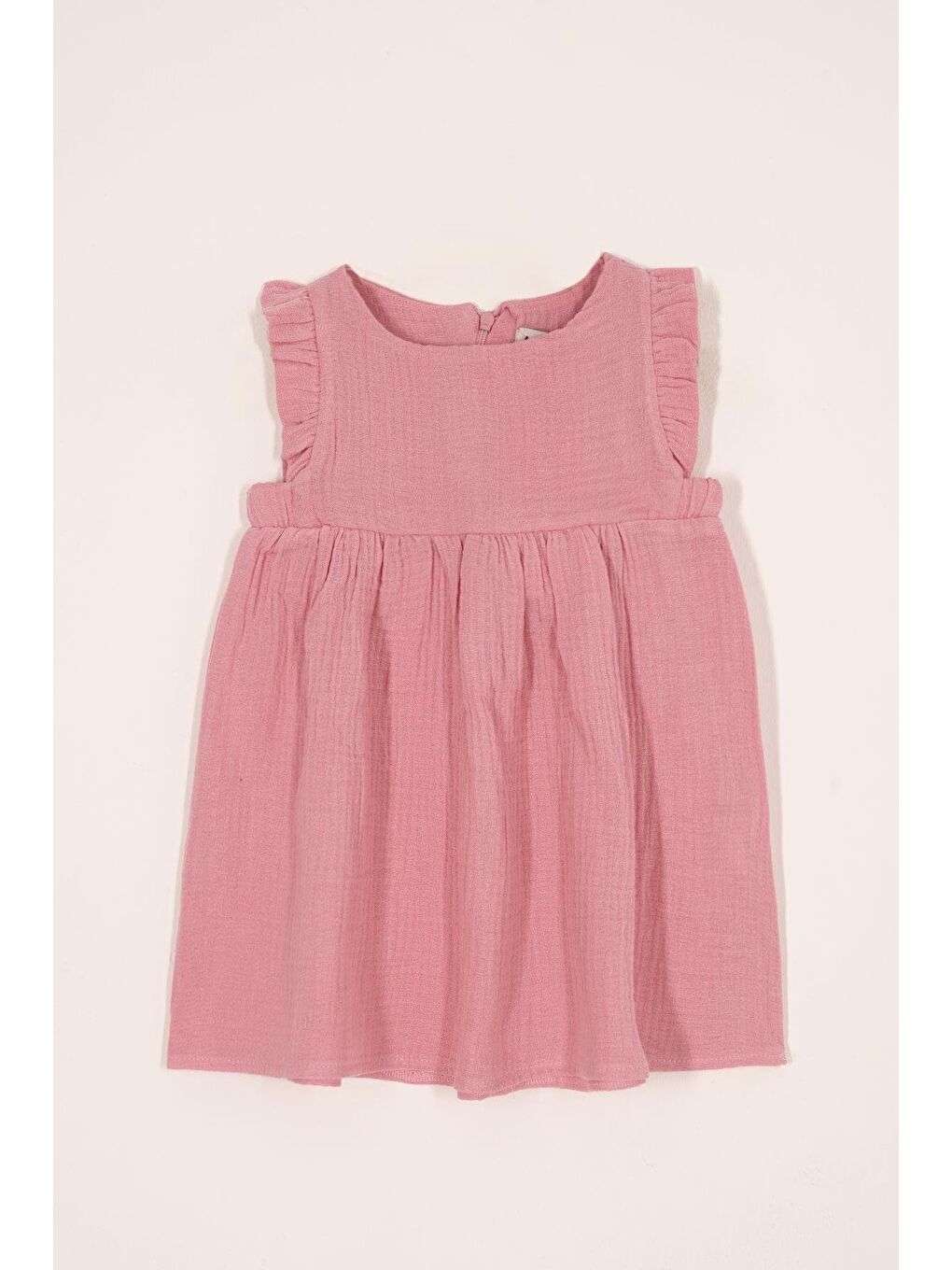 Pembe Bisiklet Yaka Omuzları Fırfırlı Kız Çocuk Elbise-2
