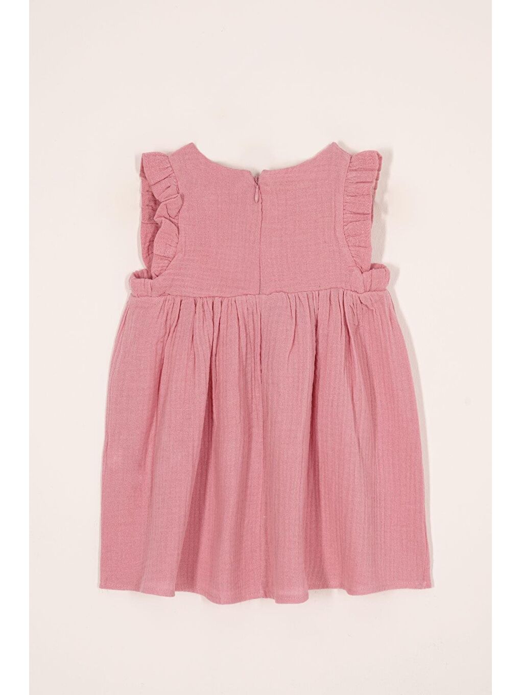 Pembe Bisiklet Yaka Omuzları Fırfırlı Kız Çocuk Elbise-4