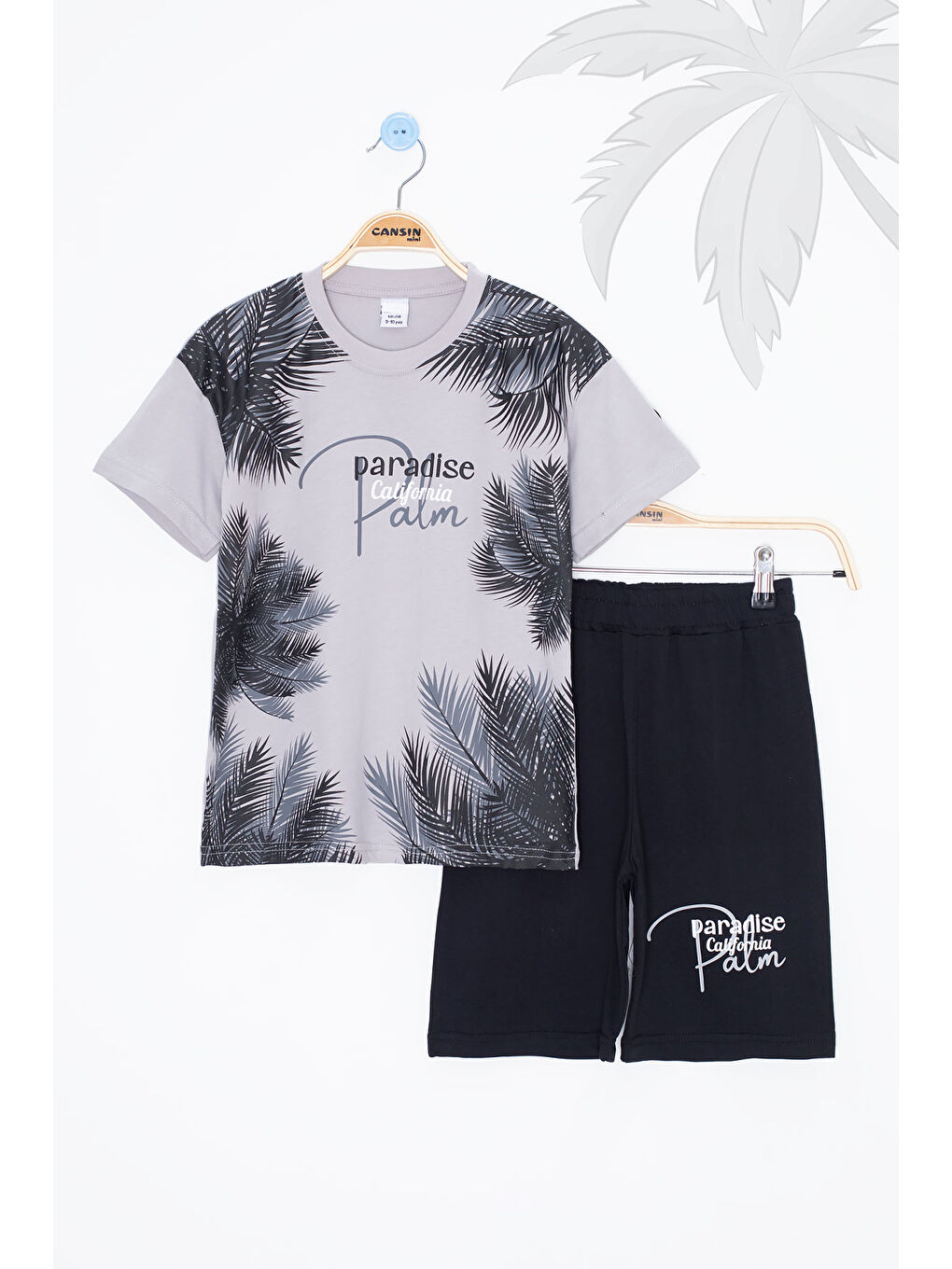 Gri Füme Paradise Yazılı Erkek Çocuk Şortlu 2li Takım 20645