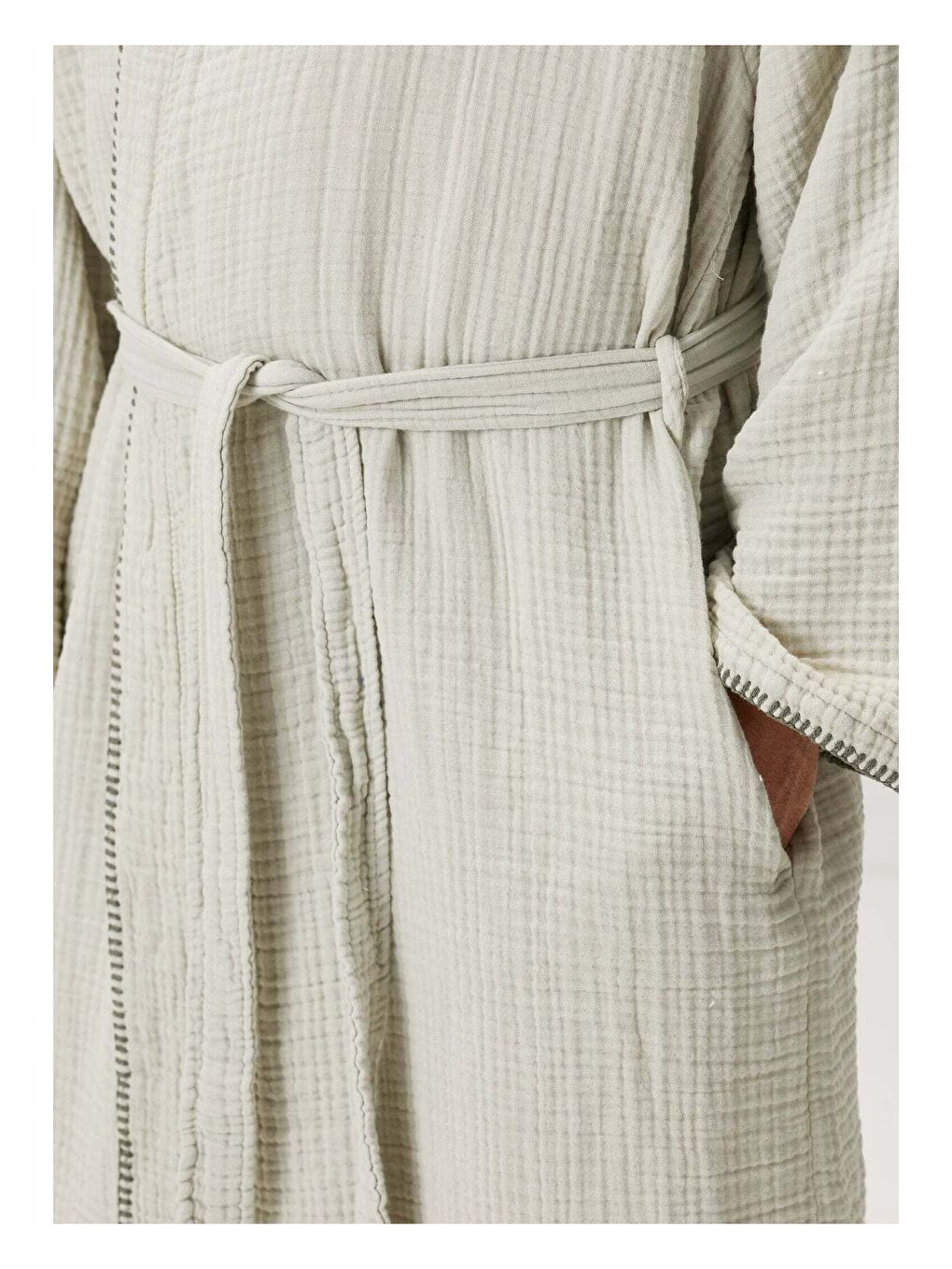 Turkuaz Loom 4 Katlı Müslin Çoban Dikişli Erkek Bornoz Adaçayı-4