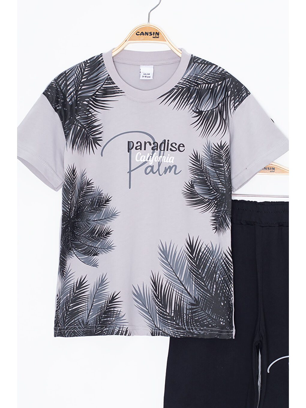 Gri Füme Paradise Yazılı Erkek Çocuk Şortlu 2li Takım 20645-1