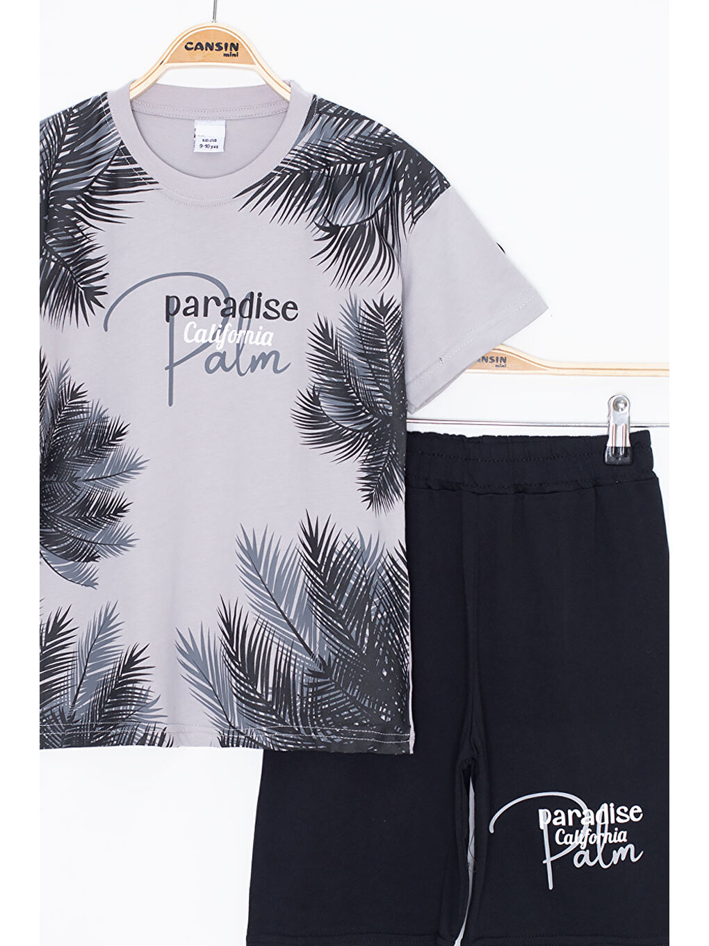 Gri Füme Paradise Yazılı Erkek Çocuk Şortlu 2li Takım 20645-2