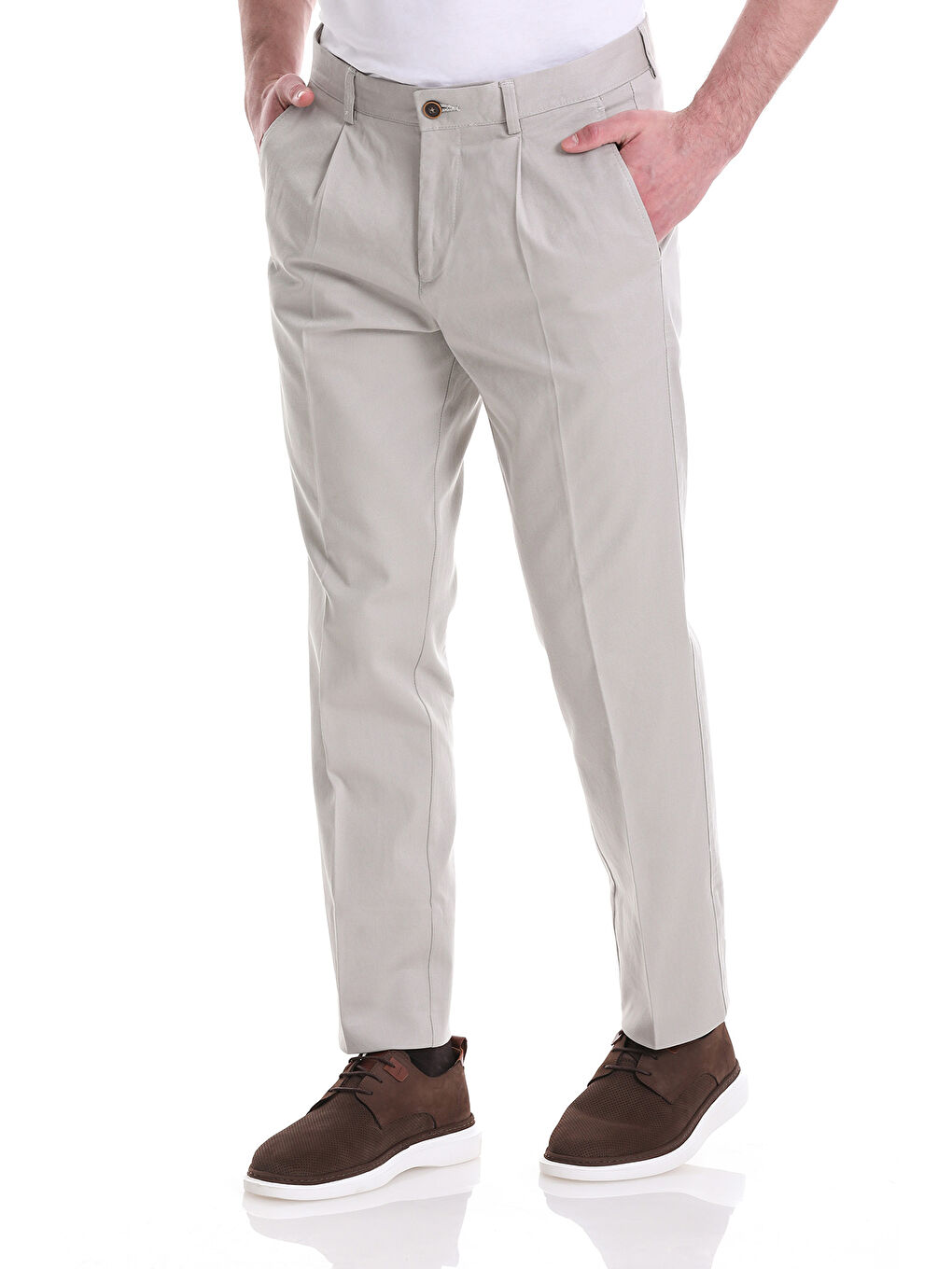 Bej Taş Dinamik Fit Desenli Pamuklu Yandan Cepli Kanvas Erkek Pantolon