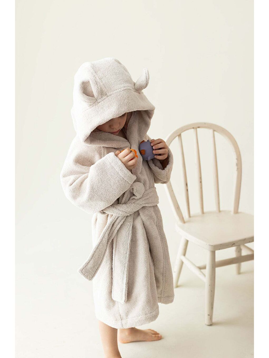 Tiny Bear Organik Pamuk Çocuk Bornoz Bej