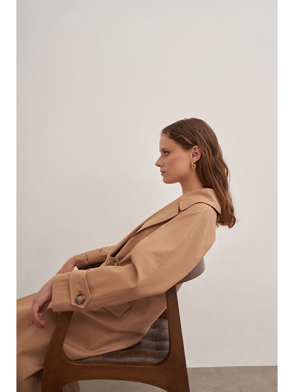 Kahverengi 7177111 Tek Düğmeli Pardösü-5